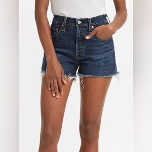 Levi’s 501 Raw Fray Cutoff Hem Dark Wash Denim Jean Shorts Button Fly Size 30